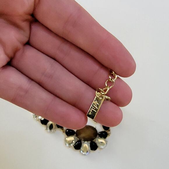 Vintage Gold Tone Necklace with Black Teardrop Accents and Faceted Brown Stones - Picture 5 of 10
